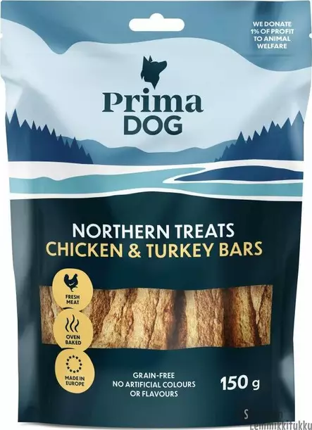 PrimaDog Kana-kalkkunatanko 150g - Pehmeät puruherkut koiralle - 41710 - 1