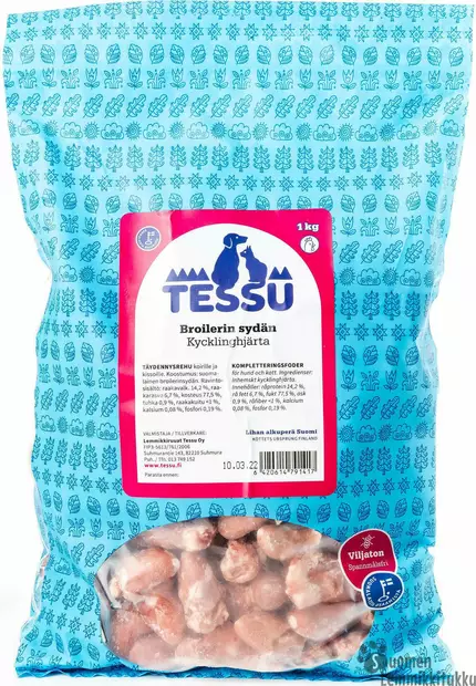 Kokonainen kanan sydän 4x 1kg, ennakkotilaus - Tessu raakaruoka - 40641 - 1