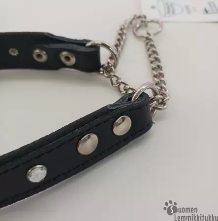 Puolikiristävä nahkapanta koiralle strasseilla, musta - Koiran nahkapannat - 41582 - 2