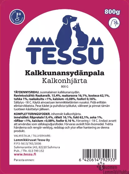 Tessu Kalkkunansydänpala 800g - Koiran raakaruoka - 42054 - 1