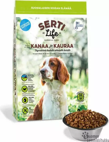 SertiLife Kanaa ja Kauraa, kotimainen 10kg - Kuivaruoka normaaliaktiiviselle koiralle - 42226 - 1
