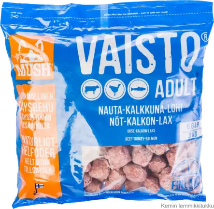 Mush Vaisto sininen 3x3kg, nauta-kalkkuna-lohi - Mush raakaruoka - 37377 - 1