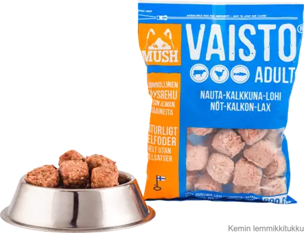 Mush Vaisto sininen 8x800g, nauta-kalkkuna-lohi - Mush raakaruoka - 37357 - 1