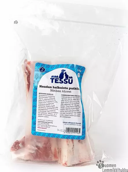 Naudan halkaistu putkiluu 1kg, vain myymälämyynnissä - Koiran raakaruoka - 39637 - 1