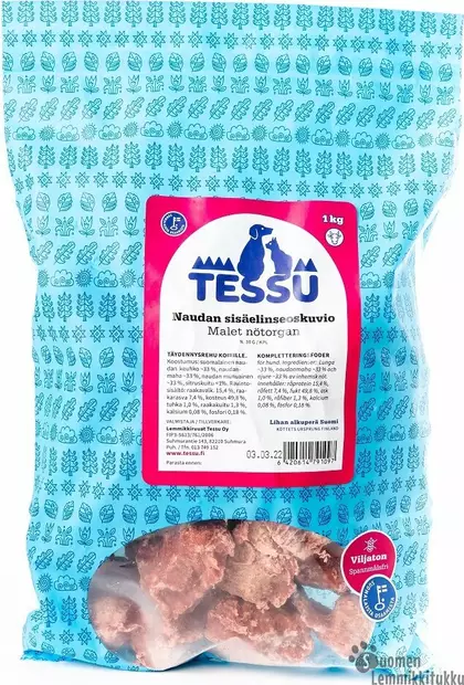Naudan sisäelinseoskuvio, ennakkotilaus 4x1kg - Tessu raakaruoka - 39617 - 1