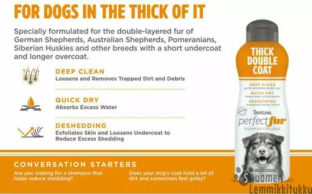 Perfect Fur, Shampoo paksulle turkille 473ml, saksanpaimenkoira, australianpaimenkoira, pomeranian, siperianhusky ja muut rodut joilla on pohjavilla ja paksu turkki - Koiran shampoot - 40667 - 2