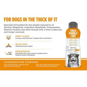 Tropiclean Perfect Fur, Shampoo paksulle turkille 473ml, saksanpaimenkoira, australianpaimenkoira, pomeranian, siperianhusky ja muut rodut joilla on pohjavilla ja paksu turkki