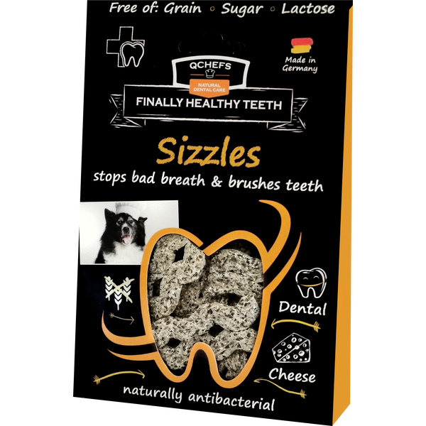 QCHEFS Sizzles ohut juustoherkku pureskeltavaksi (antibakteerinen, raikastaa hengitystä ja vähentää bakteereita suussa)