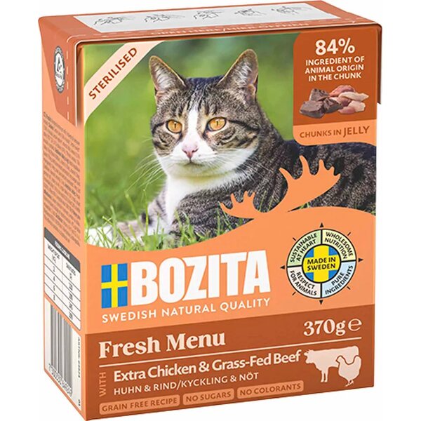 Bozita Fresh Menu, sterilized, kanaa ja nautaa hyytelössä 370g