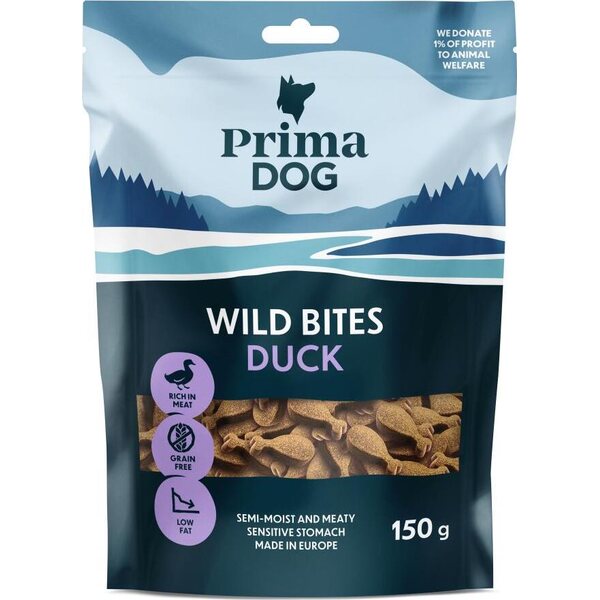 Primadog Wild bites Ankka ja auringonhattu, pehmeä 150g