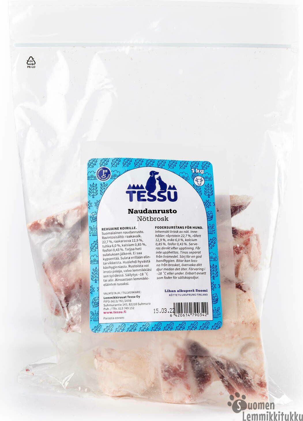 Tessu Naudanrusto raaka, 1kg | Raakaruoka koirille | Suomen Lemmikkitukku